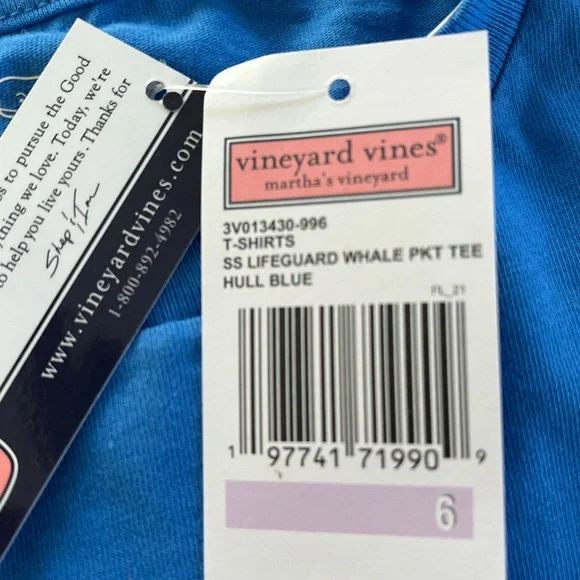 NEW Vineyard Vines Short Sleeve Lifeguard Whale Pocket Tee Hull Blue Size 6 - Picture 4 of 8